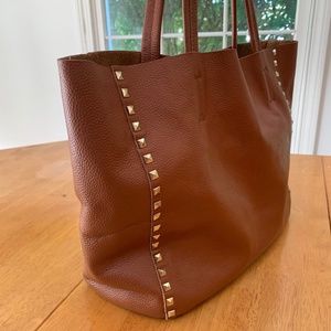 Danielle Stevens Cognac Brown Leather Purse Shoulder Bucket Handbag Satchel Tote